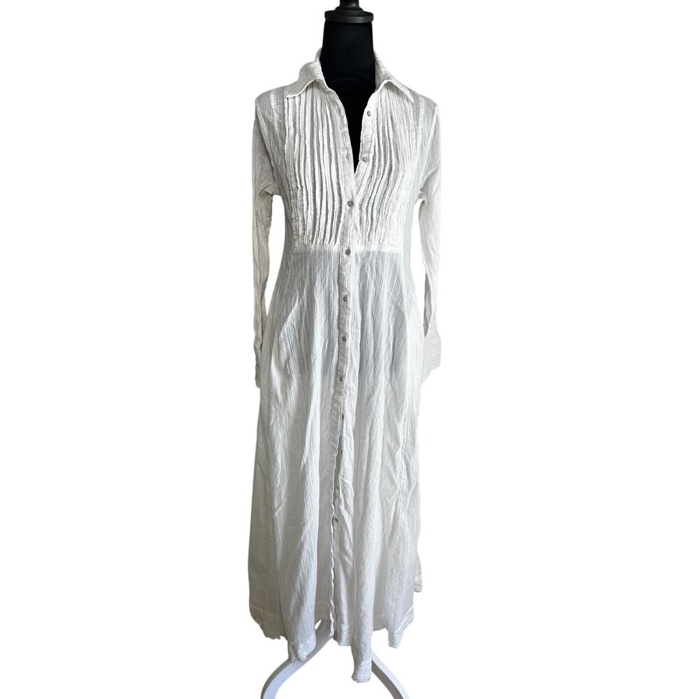 Free People Maxi Dress Womens XS White Pintuck Button Front Long Sleeve Prairie - Picture 3 of 9
